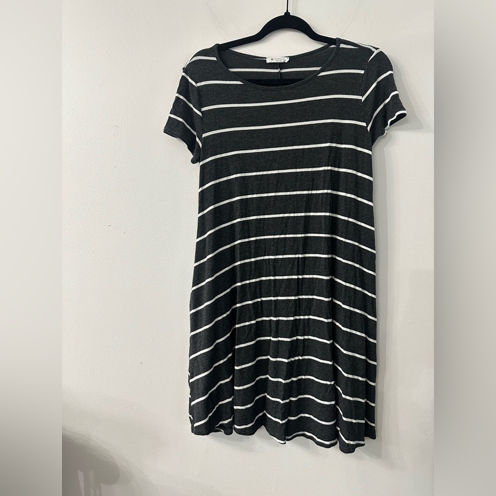 Casual Gray and White Striped Mini Dress